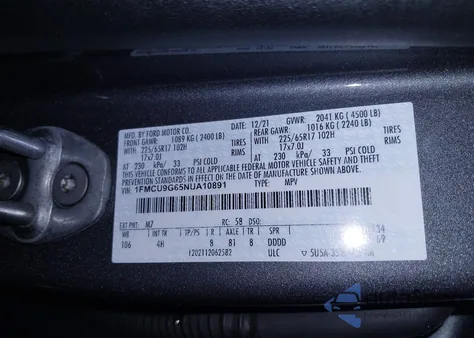 2022 Ford Escape Se z USA, uszkodzony, nr VIN 1FMCU9G65NUA10891